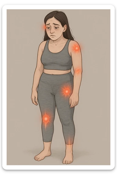 donna con stanchezza cronica frequenti in 3D realistica, donna dolorante immagine anatomica sticker