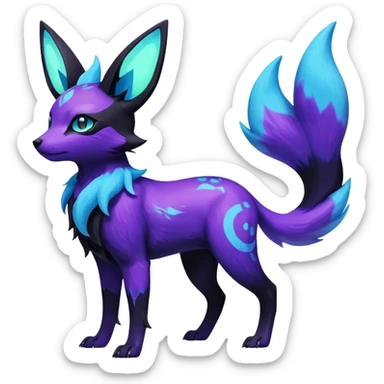 Rare realistic purple indigo violet nebulae shiny sparkly dark-neon glowing bioluminescent edgy badass epic pretty beautiful handsome gorgeous aesthetic colorful vibrant Vernid-Trico-Umbreon-Glaceon-species-Fakemon-creature by LiLaiRa, 4 legs, 1 tail, random markings, (full body) sticker
