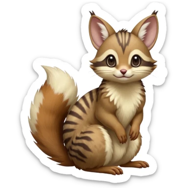 Brown-pointed, soft natural realistic romantic vintage antique divine beautiful elegant pretty precious cute young youthful  Fakémon-Pokémon-Furret-opossum-squirrel-feline-serval-caracal-chinchilla-Minccino-Cinccino-Meowstic-rodent-hybrid-creature with a big fluffy bushy tail (full body) sticker