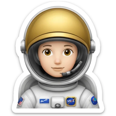 Astronaut in white EVA suit with gold visor helmet sticker