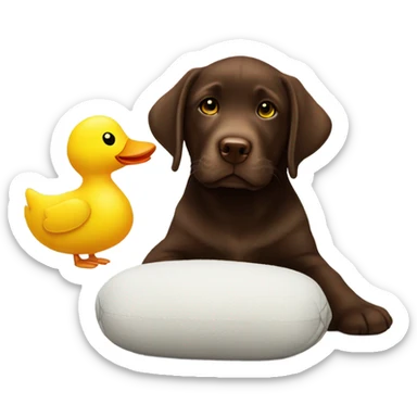 Chocolate lab puppy with big yellow duck plush toy sticker