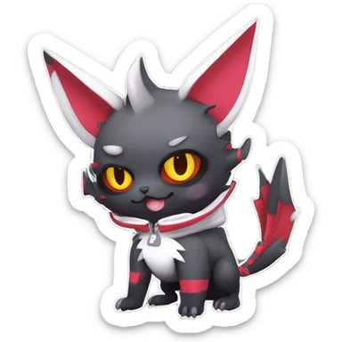 Dark Unique Anthro Cool Kawaii Horned Bat-Winged Zangoose-Litten-Pokémon with edgy stripes Punk Techwear Hoodie Cargo Collar sticker