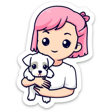 Pink-haired girl holding a white schnauzer dog sticker