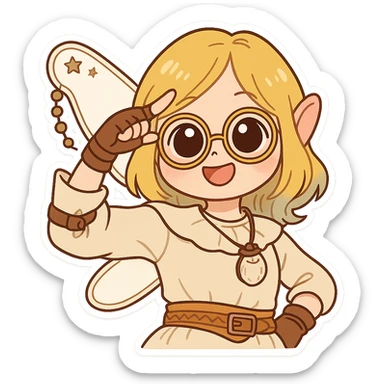 Create a chibi emoji version of the Black Desert Online character. Make it cute and funny with exaggerated big eyes, a playful expression, and a lighthearted pose. Focus on a charming and adorable style typical of chibi stickers. sticker