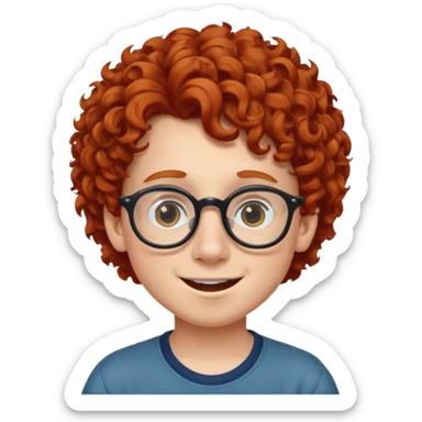 redhead kid with unique face features and very curly hair kid boy happy and big glassess and big nose sticker