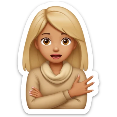 A girl crossing her arms holding her neck with her tongue out sticker