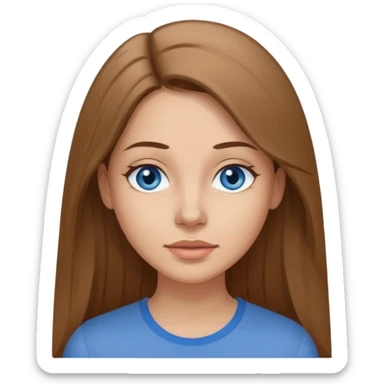 a woman, 30 years old, light skin with medium brown straight hair, long hair. blue eyes. No eyeglasses. Gray top. sticker
