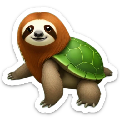 red haired sloth sitting on a green turtle who is walking  sticker