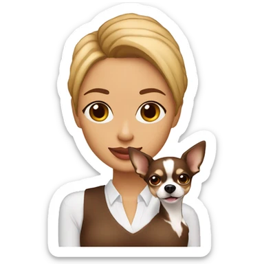 mujer con pelo  corto café claro y su perro Chihuahua sticker