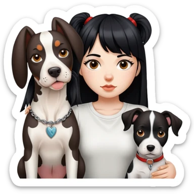 girl with long black  straight bangs hair with tattoo and a Springer dog  and  bull terrier sticker