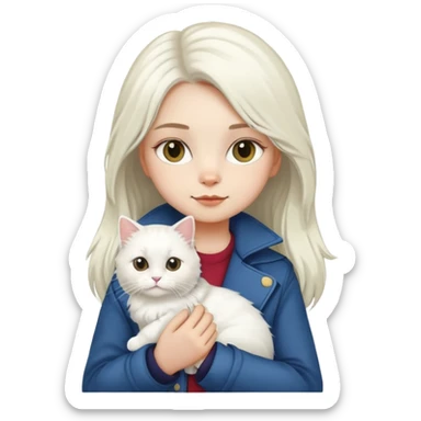 girl wear jacket with a British whithe Longhair cat sticker
