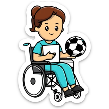 woman in wheelchair with football sticker
