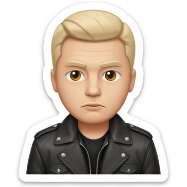 Russian 1990s gangster emoji, leather jacket,, serious face, cartoon style sticker