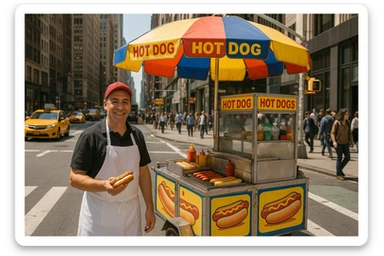 hotdog seller in New York with cart sticker