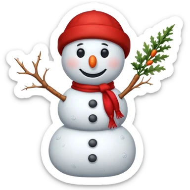 A cute snowman emoji, full-length, side view, wearing a stylish red beret. sticker