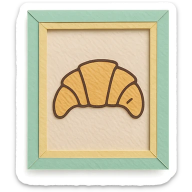 coffee shop wall art frame with croissant doodle, soft pastel colors, hand-drawn style sticker