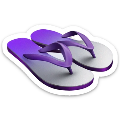 Realistic metallic silver and dark purple gradient pair of summer flip flops isolated. sticker