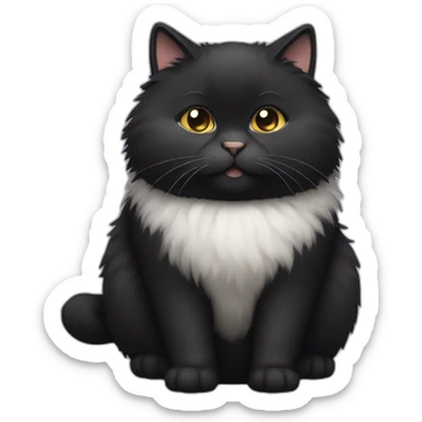 Black fat fluffy cat sticker