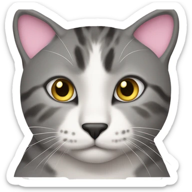 Cat with clear white face, little black spot like mustache under nose, pink ears, and full forehead and under ears the fur is black, yellow eyes, no stripes sticker