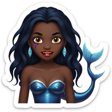 A black mermaid who is also a vampire. Color theme is black also make the fangs visible sticker