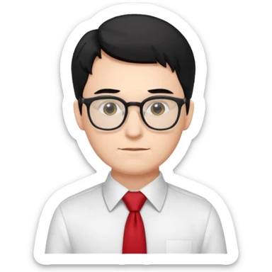 white man in white shirt, having red tie, black hair, wearing glasses sticker