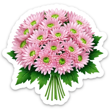 big bouquet Soft Pink Chrysanthemum, luxuriant, leaf, bud sticker