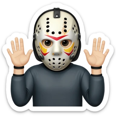 a cartoon image of Jason Voorhees, looking cute, with his hands together in front of him sticker