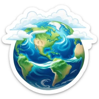 Cinematic Realistic Earth Emoji, depicted with vibrant blue oceans, swirling white clouds, and lush green continents rendered in exquisite detail, high shine, and a soft radiant glow that captures the dynamic, life-sustaining beauty of our home planet. sticker