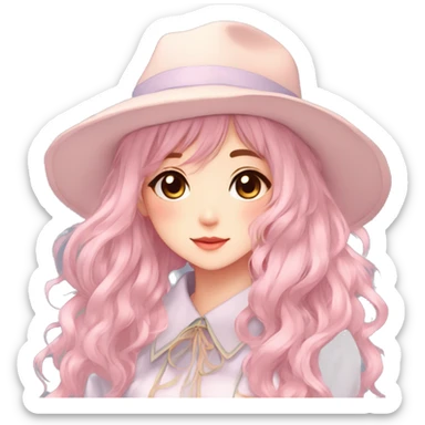 Gorgeous pastel anime girl with blushing face and hair garnitures and pretty hair and a hat aesthetic trending style sticker