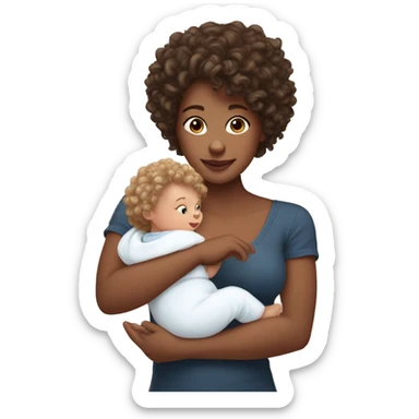 curly-haired white girl with a 5 month old baby in her arms sticker