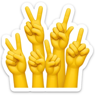 Multiple yellow cartoon hands showing different gestures like thumbs up, peace sign, pointing left — all in same style” sticker