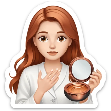 chica de piel blanca con pelo largo castaño claro y entre cobrizo, haciendose rutina de skincare sticker