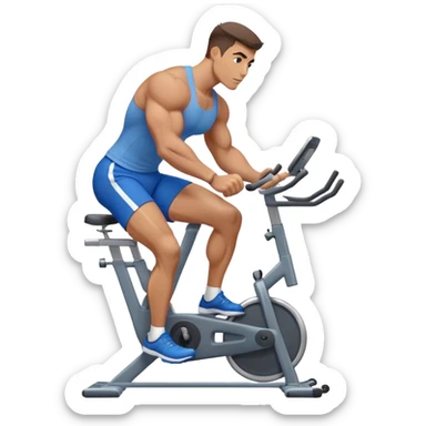 buff guy blue shorts grey stationary bike sticker