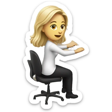 White woman sitting at desk, working at computer sticker