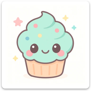 cute food character, smiling cupcake, kawaii style, blushing cheeks, simple background sticker