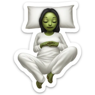 Reptilian alien woman, in white in pajamas, sleeping to bed sticker