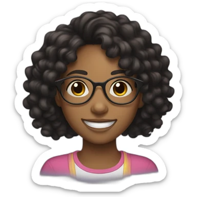 smiling black teenager girl with long black curly hair and round glasses sticker