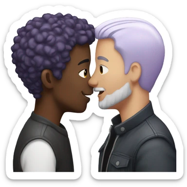 Two men kissing, one of the white with lavender hair and the other person is black with black hair  sticker