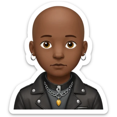 Create a dark handsome guy. He is bald and wearing leather. He is wearing a leather dog collar. He has a septum piercing and ear piercings. sticker