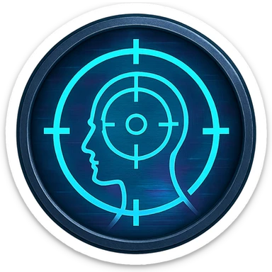 the image is the icon for a videogame  item. futuristic cyberpunk -ready to equip- it is master craftsmanship [ unequipped item ]
a circular bullseye reticle, representing a headshot - neatly staged 3/4 profile view - orthographic horizontal perspective sticker