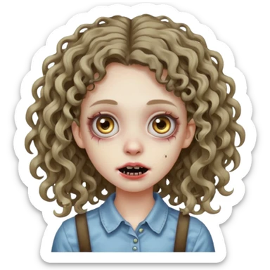 uma garota zumbi com o cabelo cacheado meio ondulado que usa aparelho cabelo grande sticker