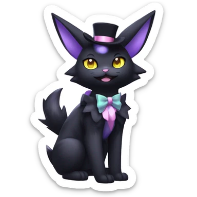 Shiny Cool Edgy Emo pastel Black beautiful ethereal fantasy Kawaii Sona Umbreon-Noibat-Litten-Fakemon-cat-animal with edgy bat-ears bow tie black mane vtuber model Full Body sticker