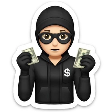 Robber with money na mão direita com uma blusa de frio preta  sticker