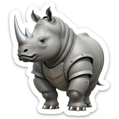 cinematic-rhino-full-body-standing-emoji,-massive-armored-body-poised-powerfully,-thick-horn-curving-slightly-forward,-head-tilted-dramatically,-rough-grey-hide-covered-in-dust,-simplified-focused-features sticker