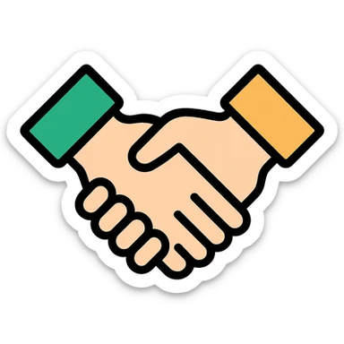 handshake emoji, professional style, green white and gold color scheme, bold and clear, suitable for digital use, no background sticker