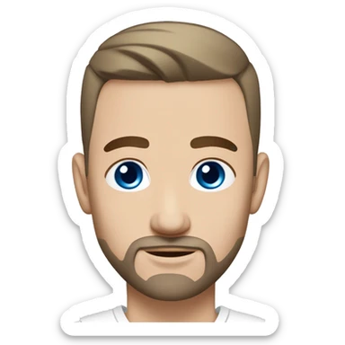 A slavic guy with blue eyes, light skin, shaved dark hair under 0.5, thin beard, white T-shirt, silver earring piercing with cross on left ear. sticker