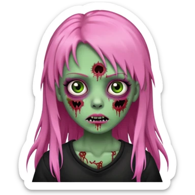 zombie girl with black, pink and green long hair with franja sticker