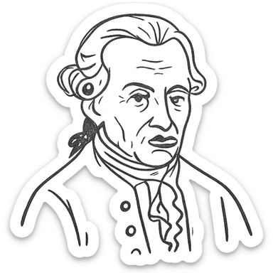 black outline sketch of the famous portrait of philosopher Immanuel Kant, no fill, only outlines, hand-drawn style sticker