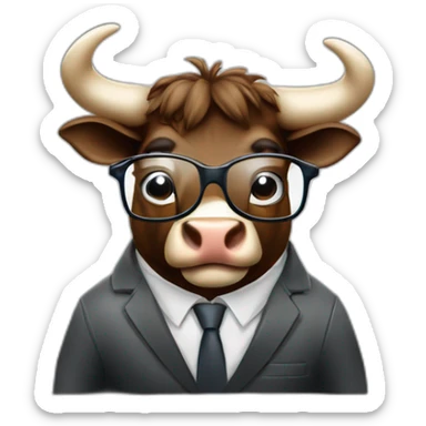 Business bull that is into digital marketing and extremely intelligent a mix between might mouse and Ferdinand the Bull very fit and muscular with glasses sticker