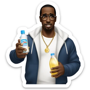 P Diddy holding a bottle of Johnson's Baby Oil sticker